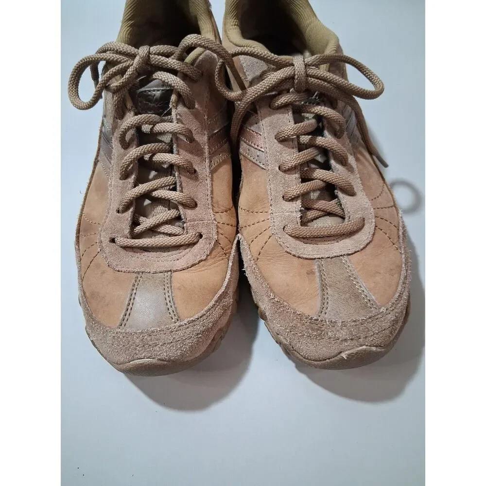 Skechers Womens Relaxed Fit Memory Foam Brown Leather Sneakers Size 8 SN49622